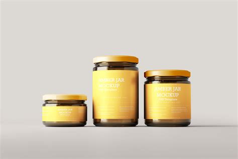 Front View Of Amber Glass Jar Mockups In Different Sizes Free