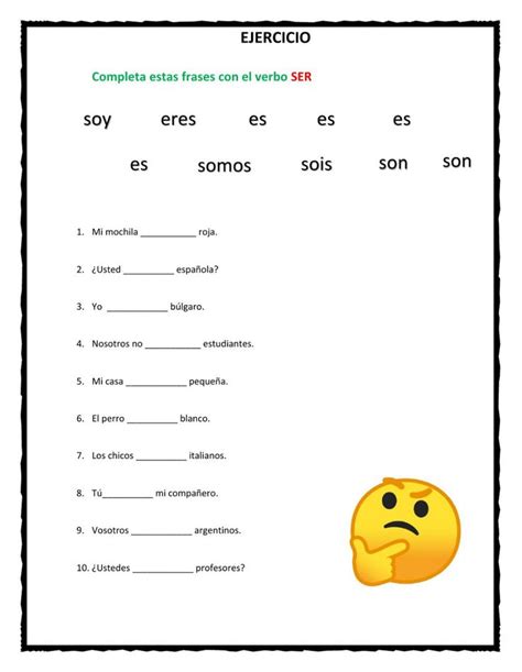 Ejercicio Ser Worksheet Ejercicios De Espa Ol Ejercicios Para