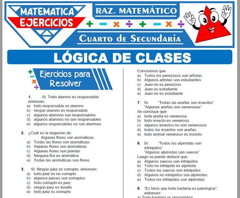 Ejercicios De L Gica De Clases Para Cuarto De Secundaria