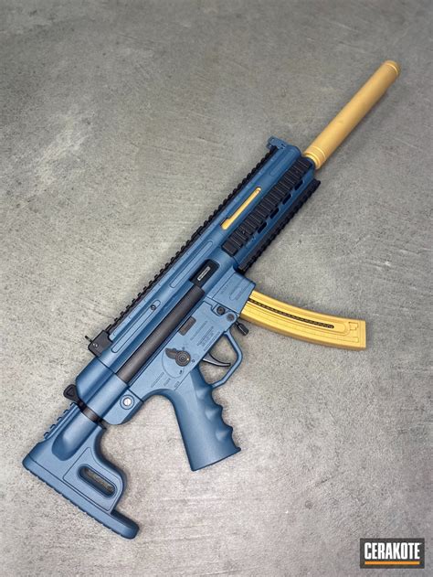 Two Tone Gsg 16 Cerakoted Using Gold And Blue Titanium Cerakote