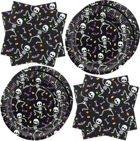 Zvk Halloween Party Paper Plates And Napkins Set Skeleton Pieces