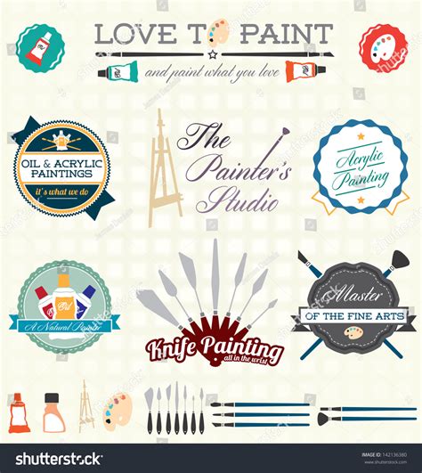 Vector Set Artist Painting Labels Stock Vector Royalty Free 142136380