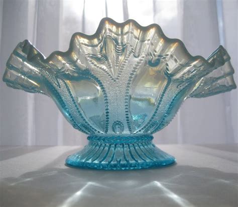 Vintage Northwood Blue Opalescent Roulette Bowl Etsy Pattern Glass