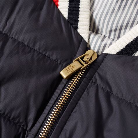 Moncler Gamme Bleu Arm Stripe Down Bomber Jacket Navy End