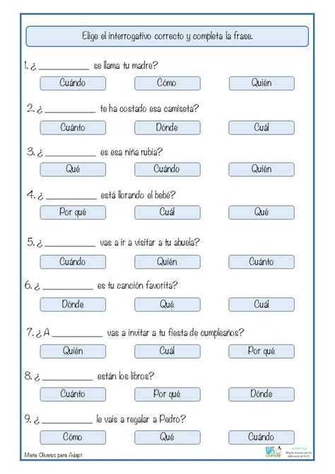 Completa La Frase Con El Interrogativo Correcto Actividades Para