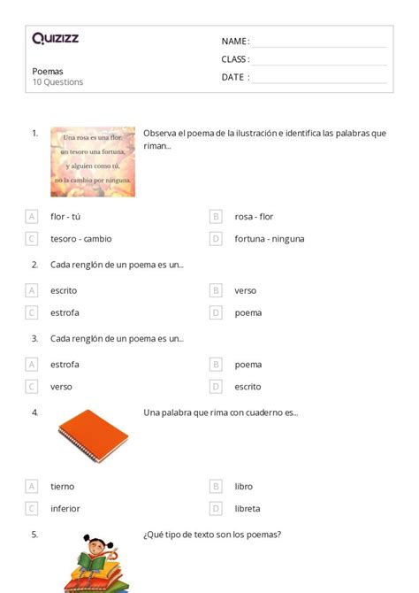 Poemas Hojas De Trabajo Para Grado En Quizizz Gratis E Imprimible