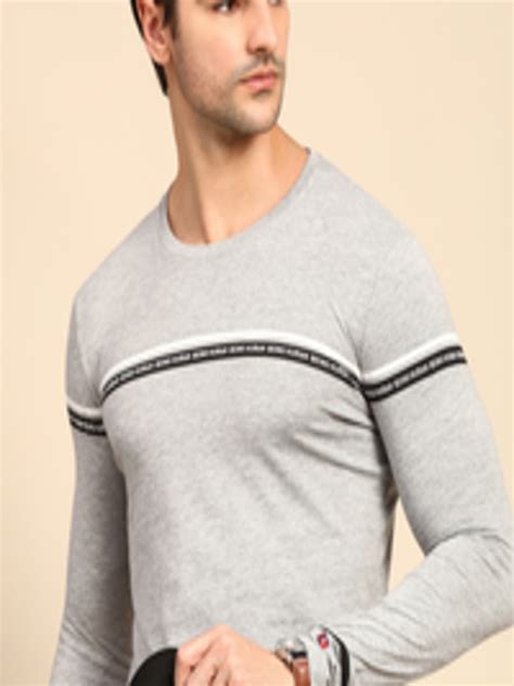 Buy Being Human Men Grey Melange Printed Round Neck Casual T Shirt