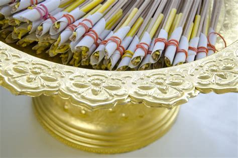 Incense Stick And Yellow Candles Stock Photo Image Of Thailand