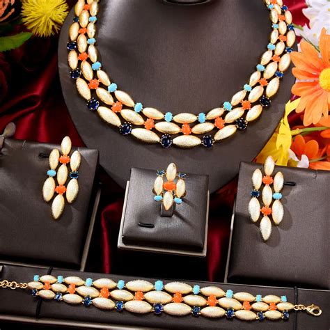 GODKI Trendy 4PCS Luxury Turquoise Statement Jewelry Sets For Women