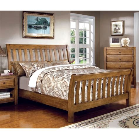 Queen Size Oak Sleigh Bed - Hanaposy