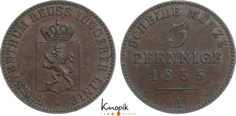 Reuss jüngere Linie zu Schleiz Cu 3 Pfennig 1855 A Heinrich LXVII