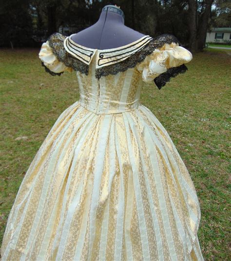 The Antique Sewist 1850s Ball Gown Gold And Ivory Brocade