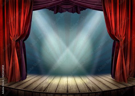 Theater stage with red curtains and spotlights Stock Illustration ...