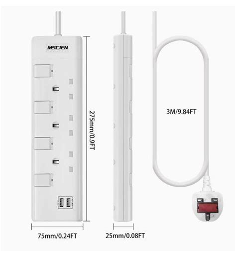 Mscien Way M Extension Lead With Usb Slots Individually Switched