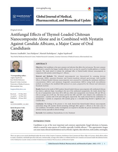 Pdf Antifungal Effects Of Ymol Loaded Chitosan Nanocomposite Alone