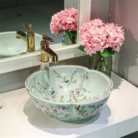 Luxury Flowers And Birds Europe Style Lavabo Washbasin Artistic