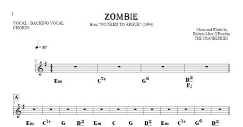 Zombie Notes Lyrics And Chords For Vocal With Accompaniment