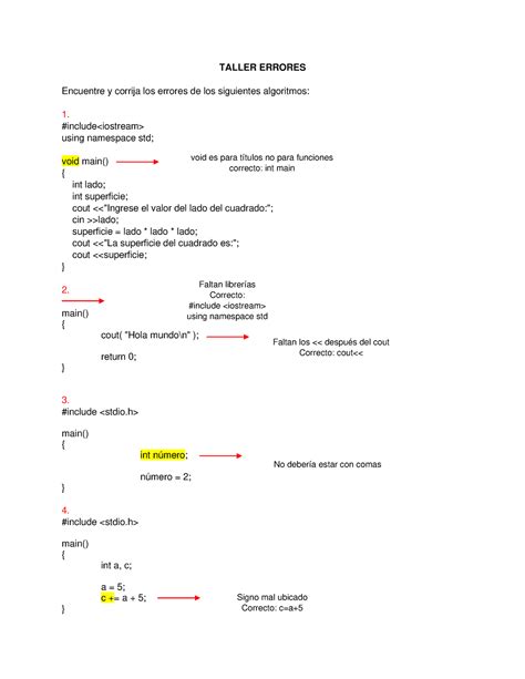 Taller Errores David Egas - TALLER ERRORES Encuentre y corrija los