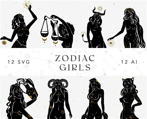 Zodiac Clipart Svg Girls Art Signs Spiritual Astrology Aries Etsy