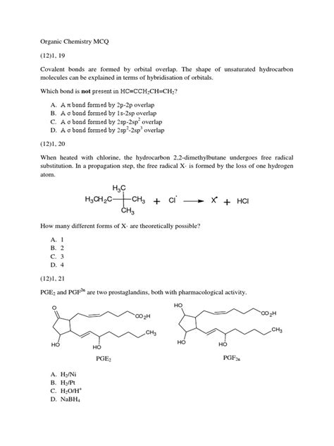 Organic Chemistry H2 Questions Mcq Alkane Chemical Reactions