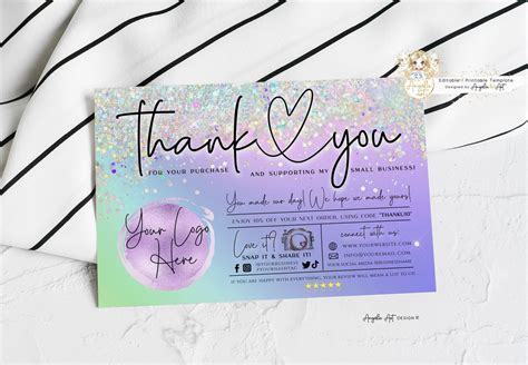 Elf Holographic Business Thank You Template Editable Order Etsy