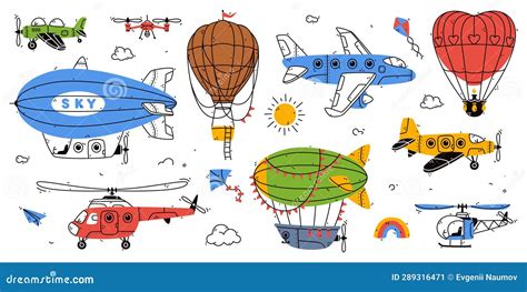 Different Aircraft Commercial Models Set Cartoon Vector CartoonDealer