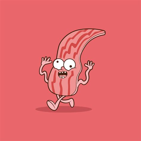 Crazy Bacon Character Running Vector Illustration Food Funny Imagination Design Concept