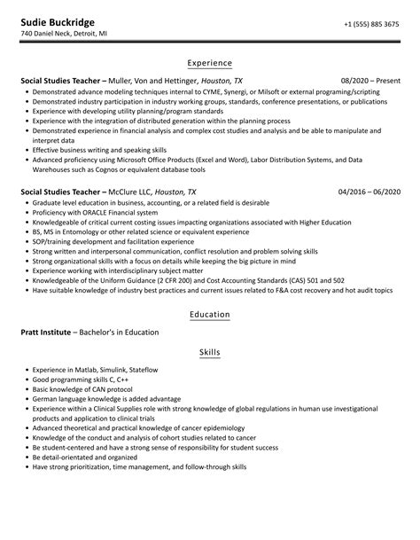 Social Studies Teacher Resume Samples | Velvet Jobs