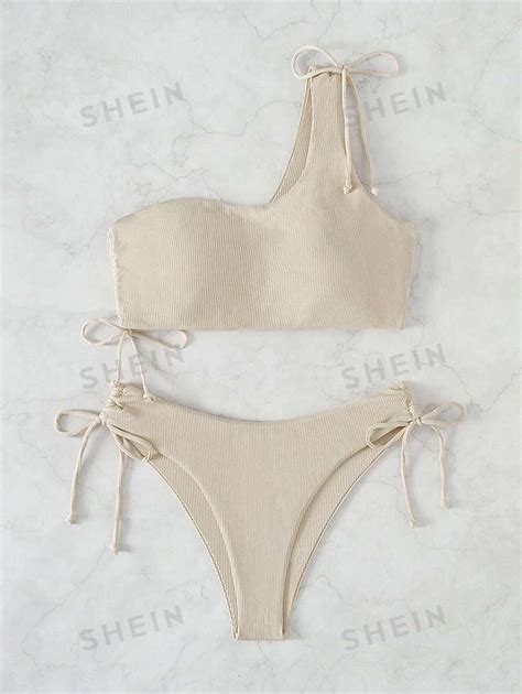 Shein Swim Basics Ba Ador Bikini Lateral Con Cord N Con Un Hombro De