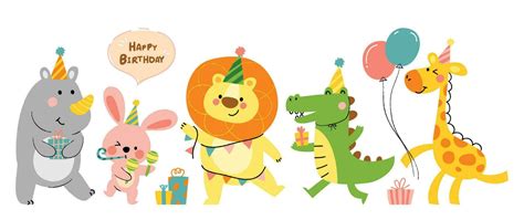 Happy birthday concept animal vector set. Collection of adorable ...