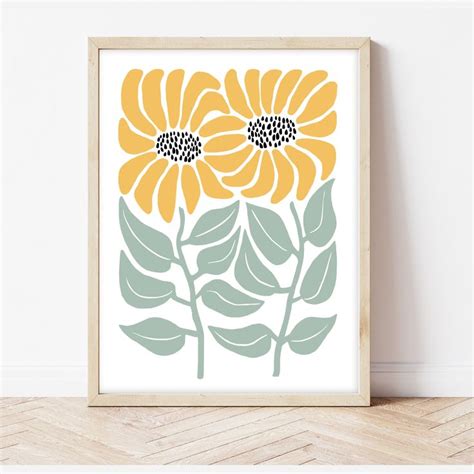 Yellow Floral Wall Art Retro Yellow Flower Print For Bedroom Wall Or