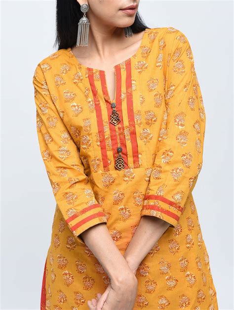 Yellow Printed Cotton Kurtas And Kurtis Zoeyams 2961950