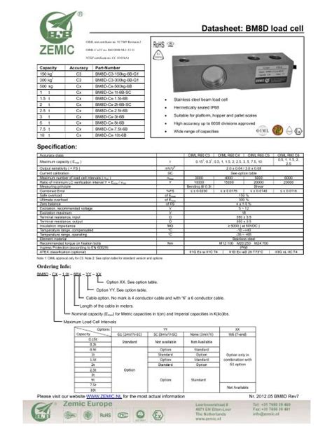 Datasheet: BM8D load cell