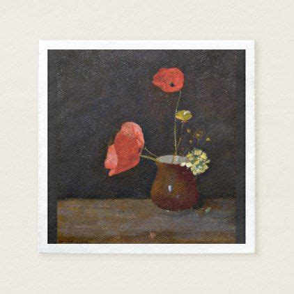 Poppies Floral Painting By Odilon Redon Napkin Floral Painting White