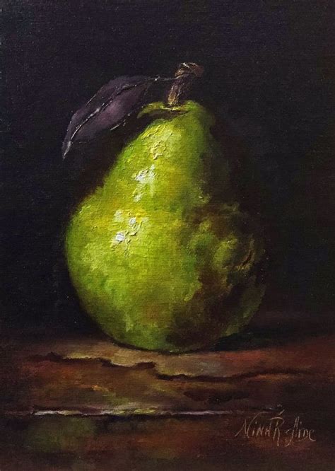 Oil Painting Green Pear Nina R Aide Original Fine Art Small Etsy