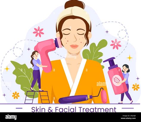 Facial And Skin Treatment Illustration With Women Skin Care Anti Age