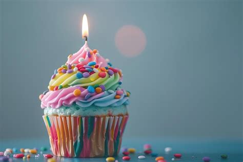 Premium Photo Colorful Birthday Cupcake With Single Candle