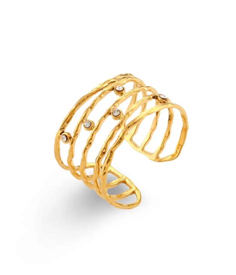 Anillo De Cadena En Ola Chapado En Oro De 18k Joyería Fina Para Mujer