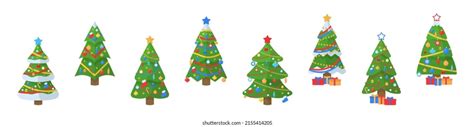 Set Cartoon Christmas Trees Pines Greeting Stock Vector Royalty Free 2155414205 Shutterstock