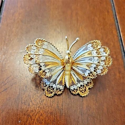 Vintage Filigree Butterfly Brooch Beautiful Ebay