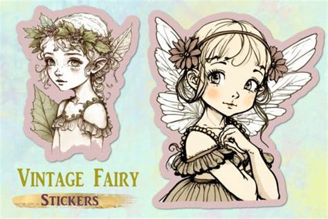 Vintage Fairy Stickers Watercolor Fairy Graphic By Magiclily · Creative