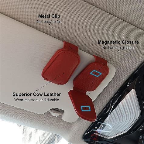 Red 2 Pack Leather Glasses Hanger Clips Universal Car Visor Glasses