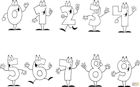 Friendly Cartoon Numbers Set 0 9 Coloring Page Free Printable