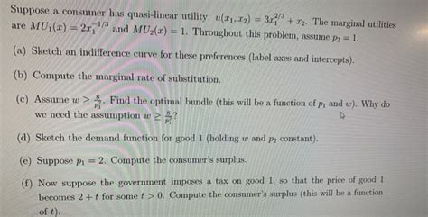 Solved Suppose A Consumer Has Quasi Linear Utility 21 12