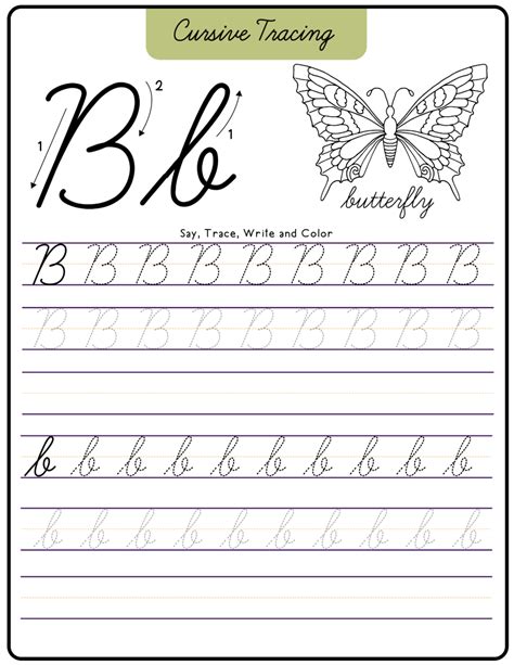 Cursive B Worksheet (Free Printable) - 24hourfamily.com