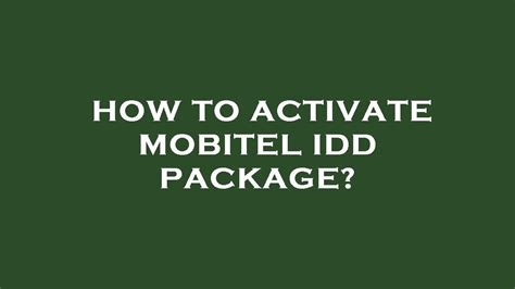 How To Activate Mobitel Idd Package YouTube