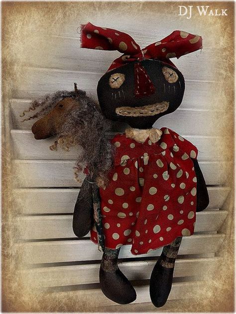 Primitive Black Raggedy Ann Doll With Stick Horse Folk Art Etsy