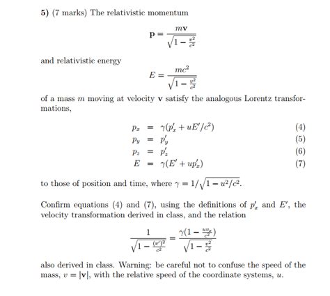 Solved 5 7 Marks The Relativistic Momentum Mv And