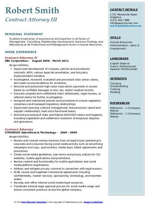 Contract Attorney Resume Samples Qwikresume