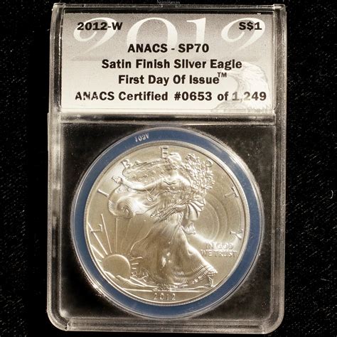 W Silver American Eagle Anacs Sp First Day Of Issue Satin Finish